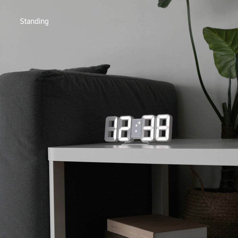 mooas 3D Pure Mini White LED Clock, Multi-Function LED Clock (Calendar, Alarm, Temperature) (8.5" White Table Alarm Clock) - Image 4